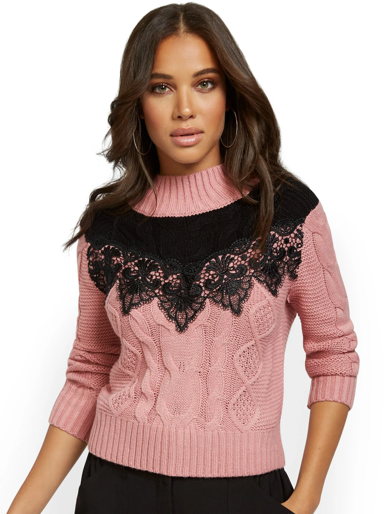 Lace Yoke Cable Sweater - Image 4