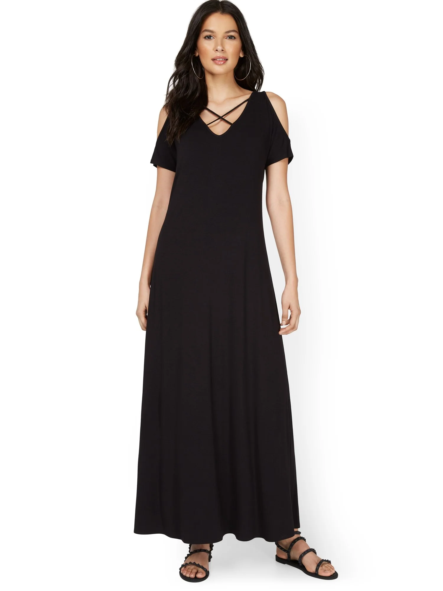 Lattice Cold-Shoulder Maxi Dress - Image 2
