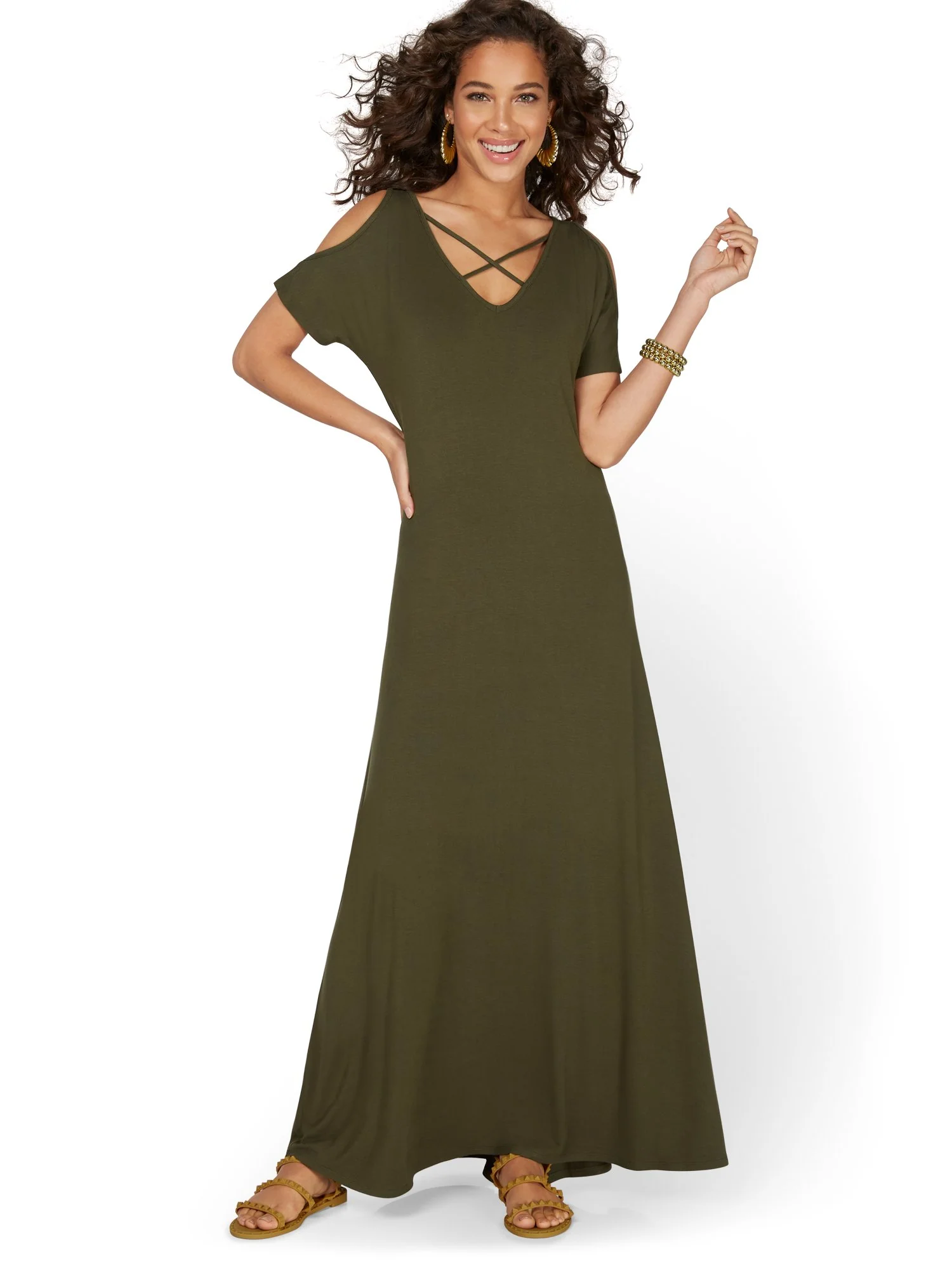 Lattice Cold-Shoulder Maxi Dress - Image 6