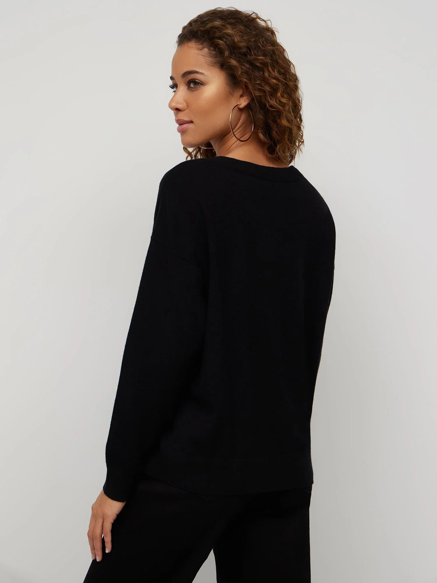Lattice-Detail V-Neck Pullover Sweater - Image 2