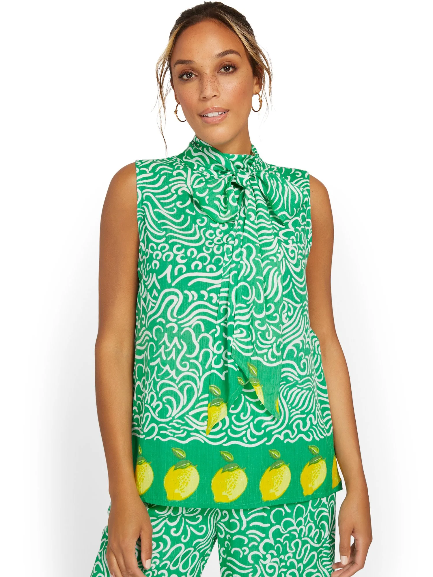 Lemon-Border Bow-Neck Blouse - Image 5