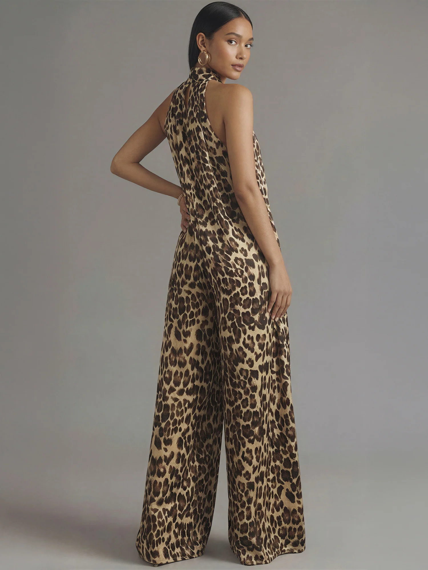 Leopard Mock Neck Satin Jumpsuit - Image 4