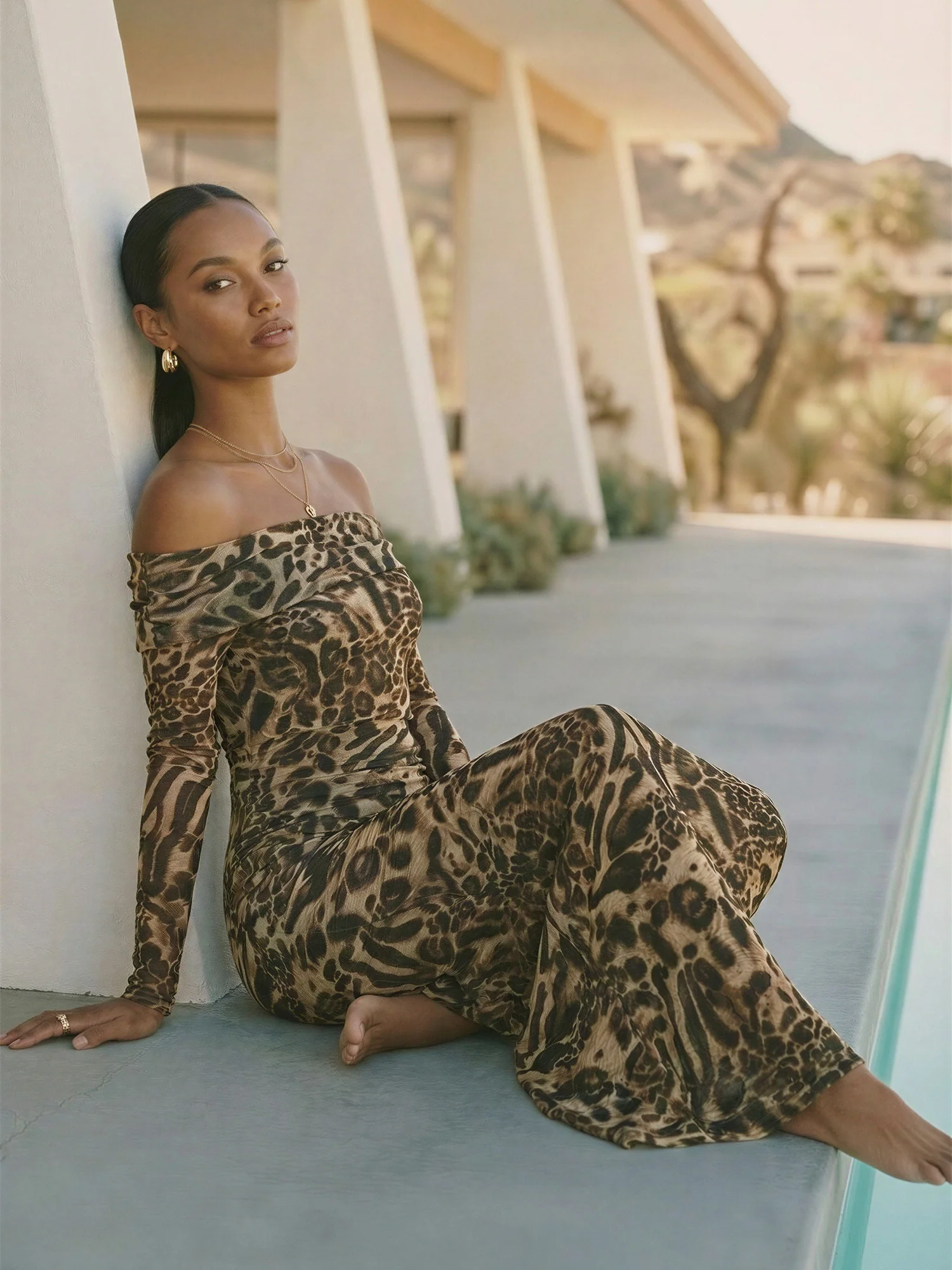 Leopard Off The Shoulder Maxi Dress - Image 2