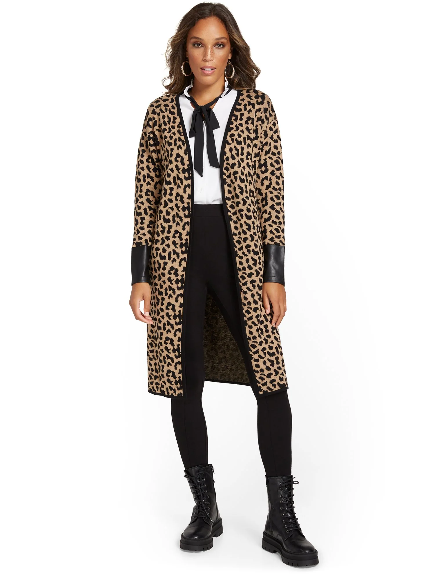 Leopard-Print Faux-Leather Sleeve Duster - Image 2