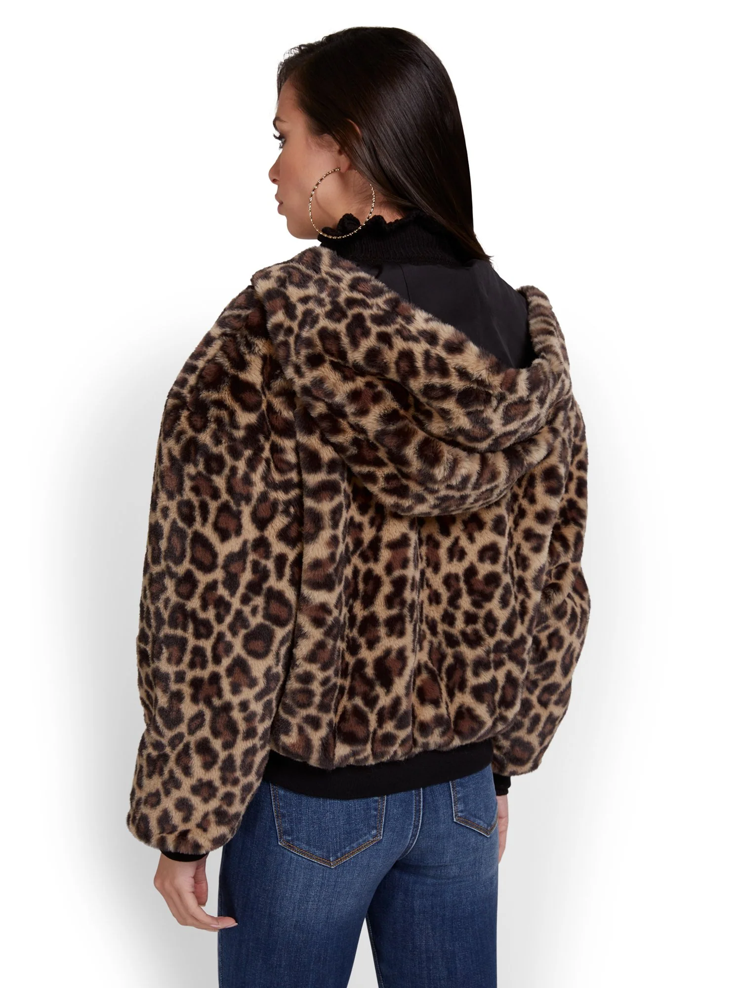 Leopard-Print Reversible Hooded Faux-Fur Jacket - Image 3