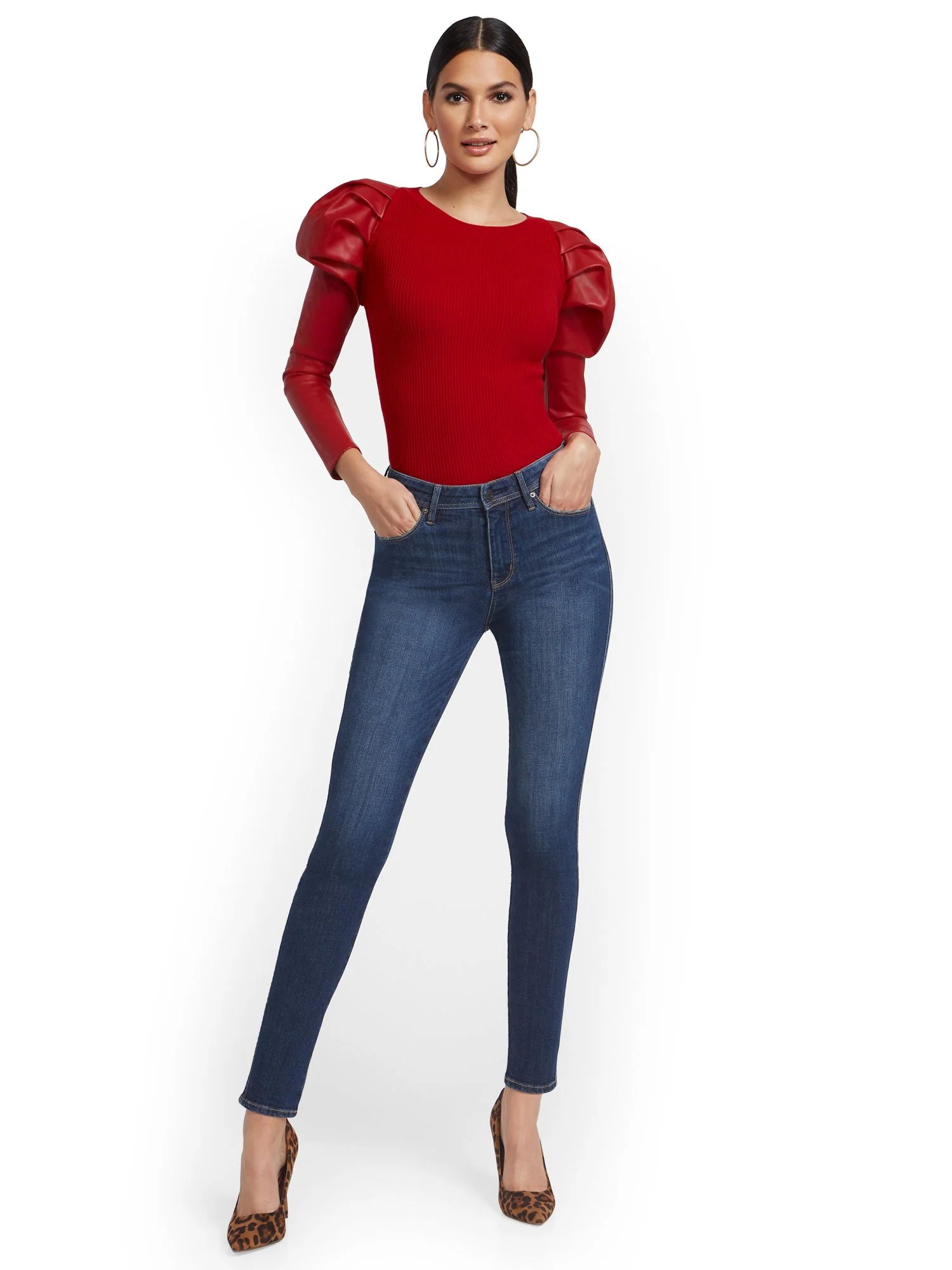 Lexi High-Waisted Super-Skinny Jeans - Medium Indigo - Image 4
