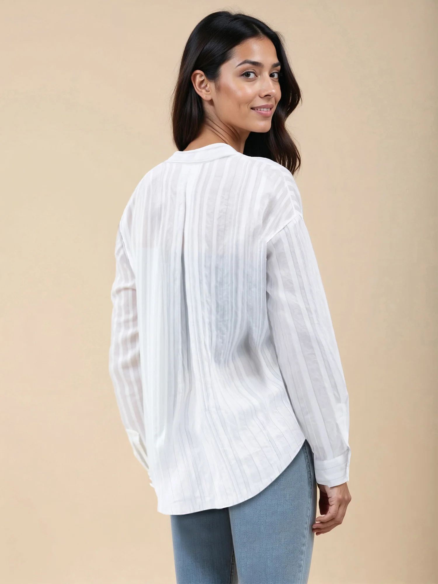 Lightweight Long Sleeve Striped Button Down Shirt - Image 2