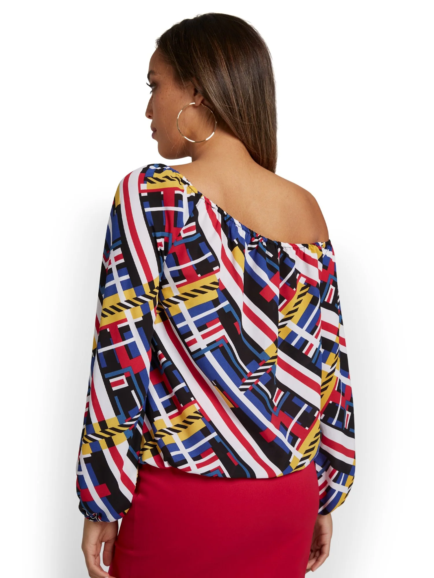 Linear-Print Off-The-Shoulder Blouse - Image 3