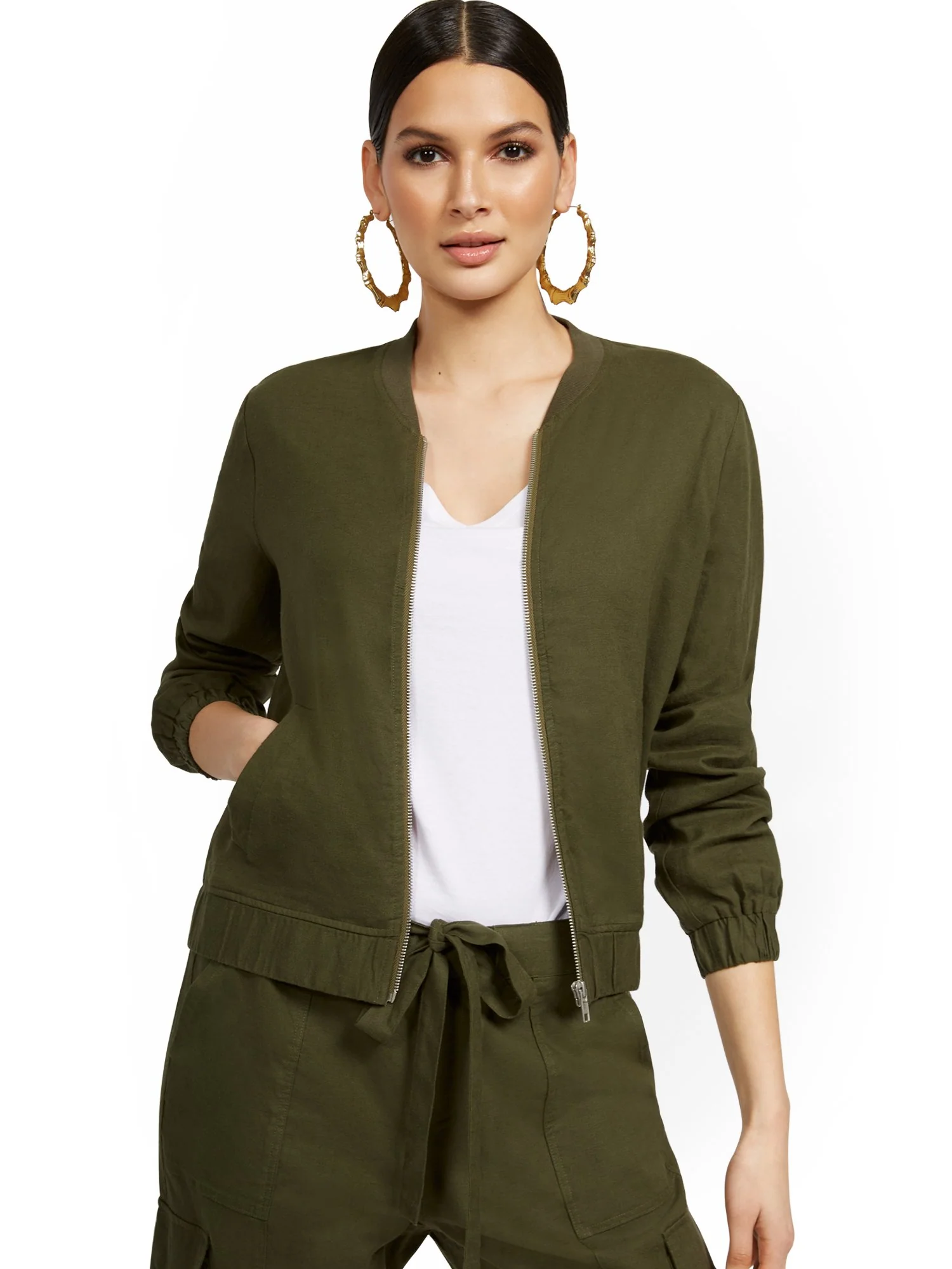 Linen-Blend Bomber Jacket - Image 2