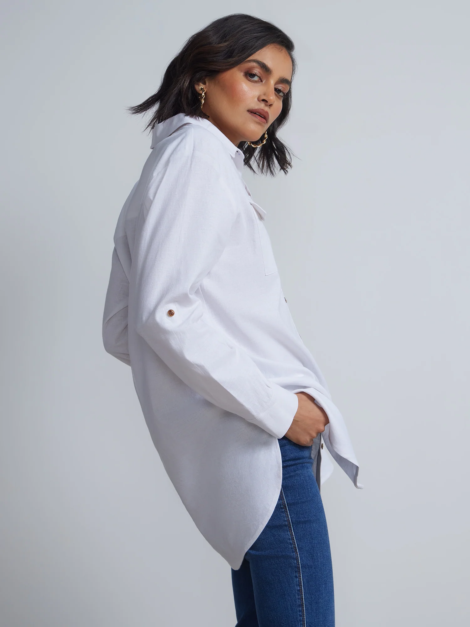 Linen-Blend Boyfriend Button-Front - NY&C Madison Shirt® - Image 2
