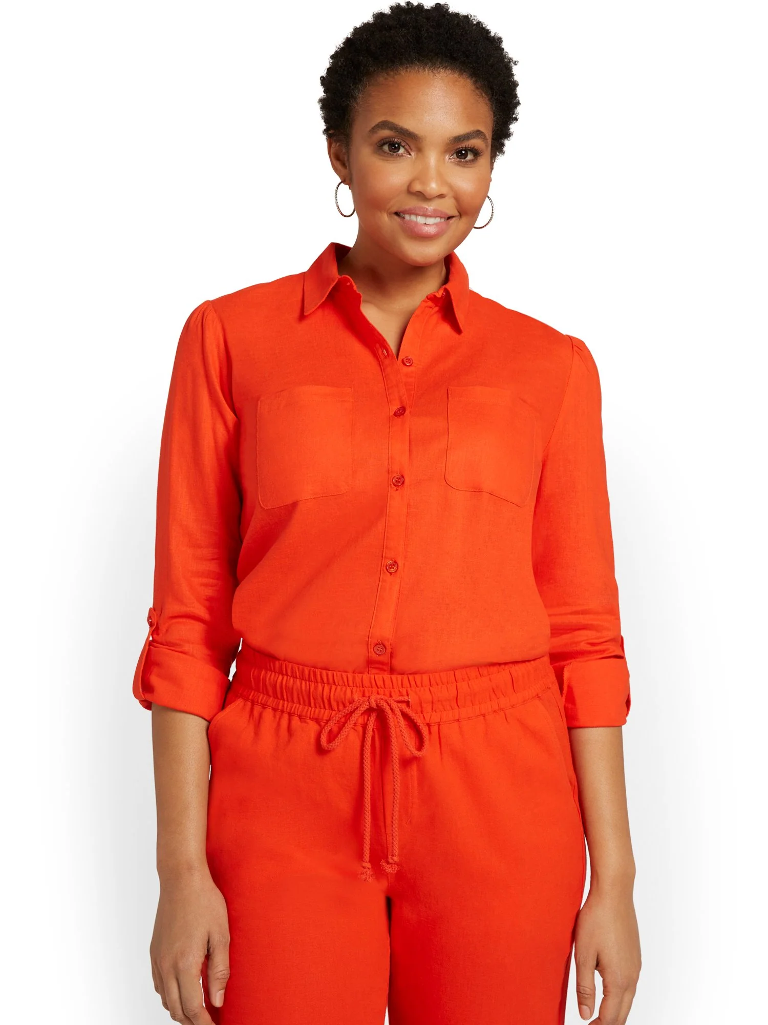 Linen-Blend Button-Front Top - Image 18
