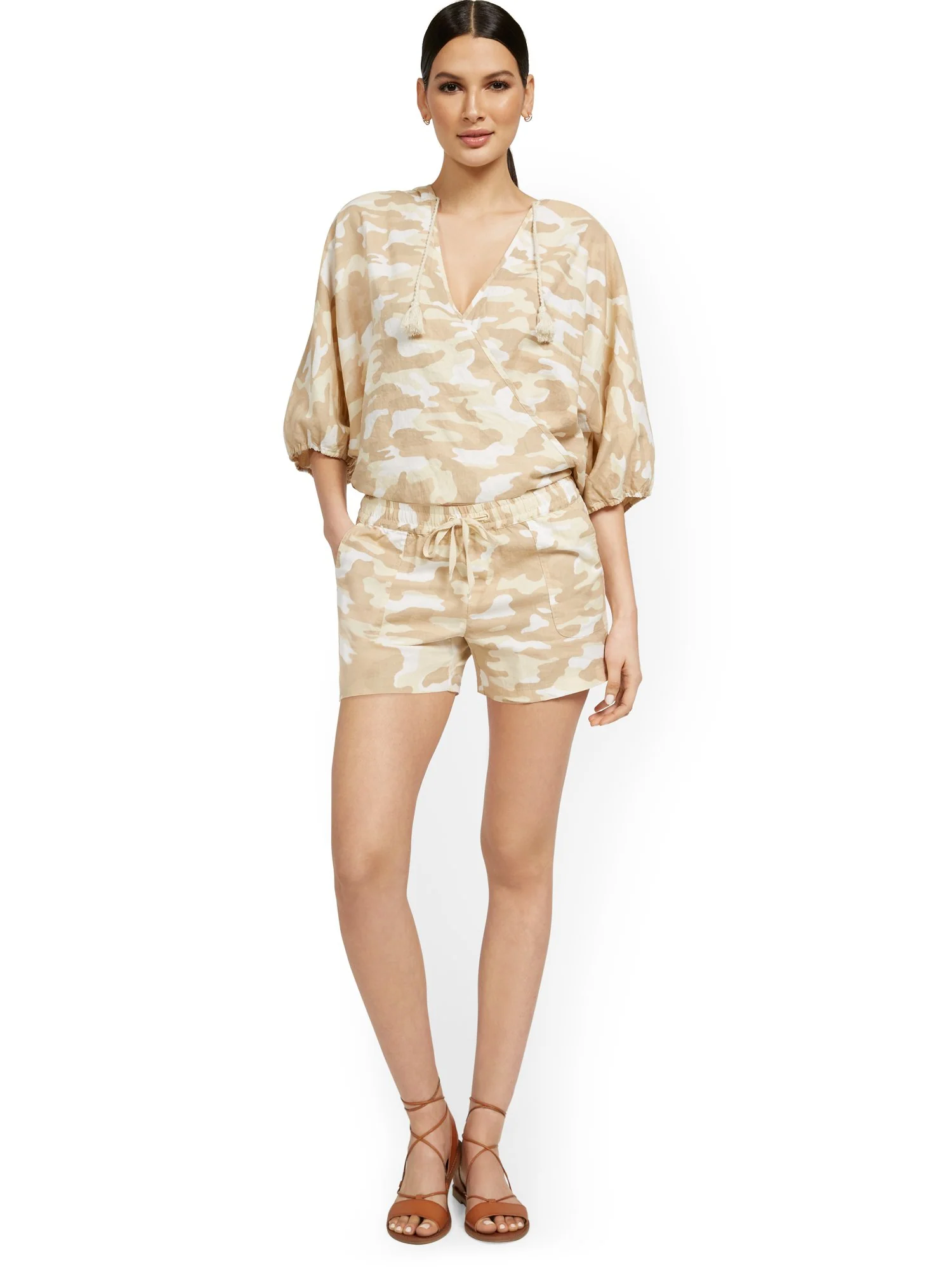 Linen-Blend Camo-Print Drawstring Short - Image 4