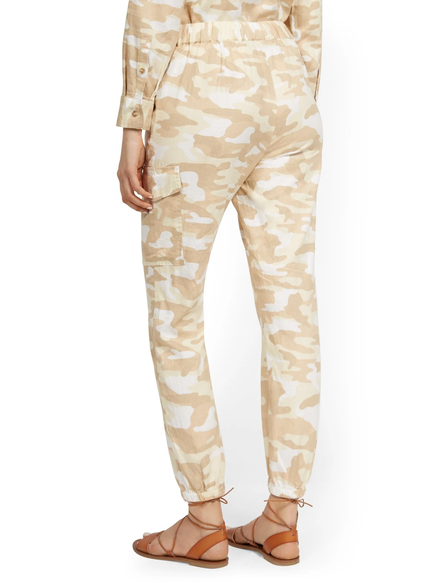Linen-Blend High-Waisted Cargo Jogger Pant - Camo-Print - Image 3