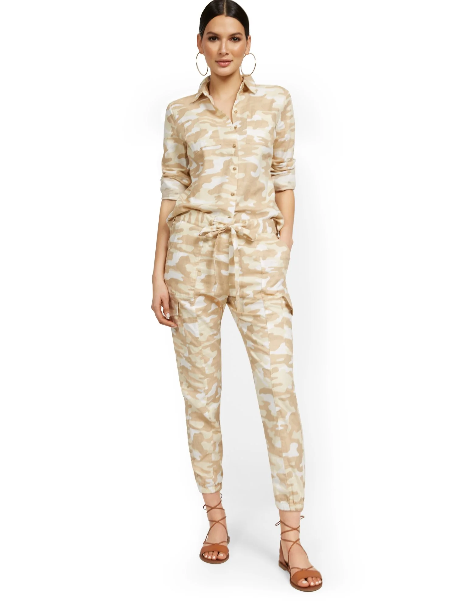 Linen-Blend High-Waisted Cargo Jogger Pant - Camo-Print - Image 4