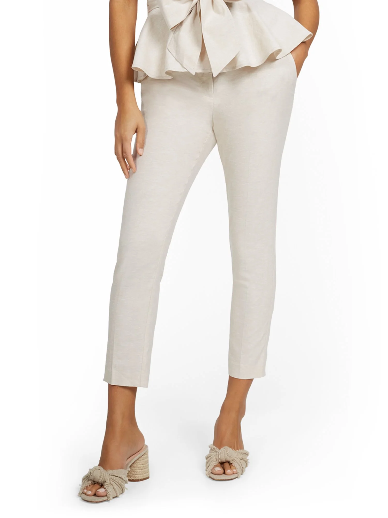 Linen-Blend High-Waisted O-Ring Belt Ankle Pant