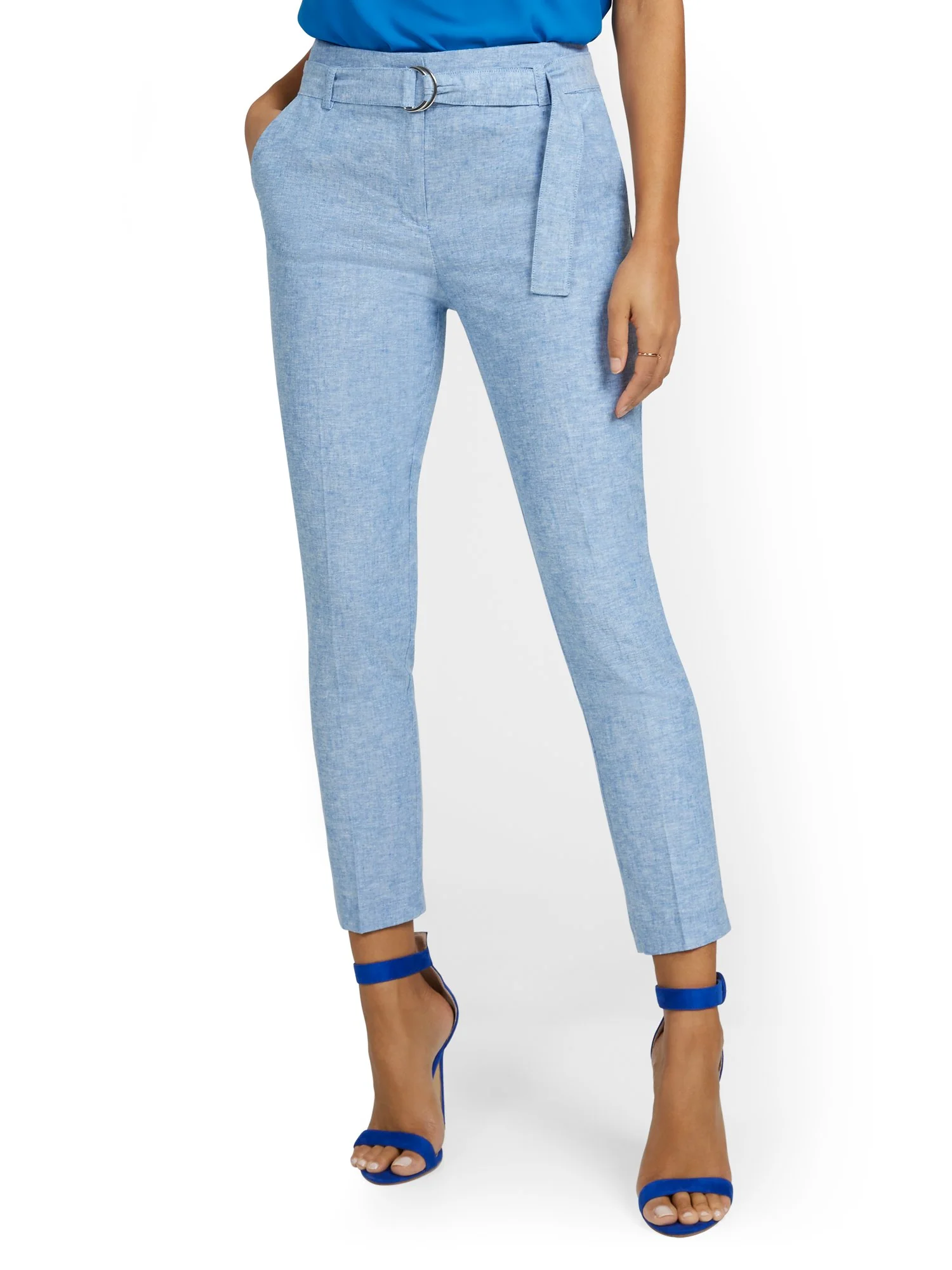 Linen-Blend High-Waisted O-Ring Belt Ankle Pant - Image 11