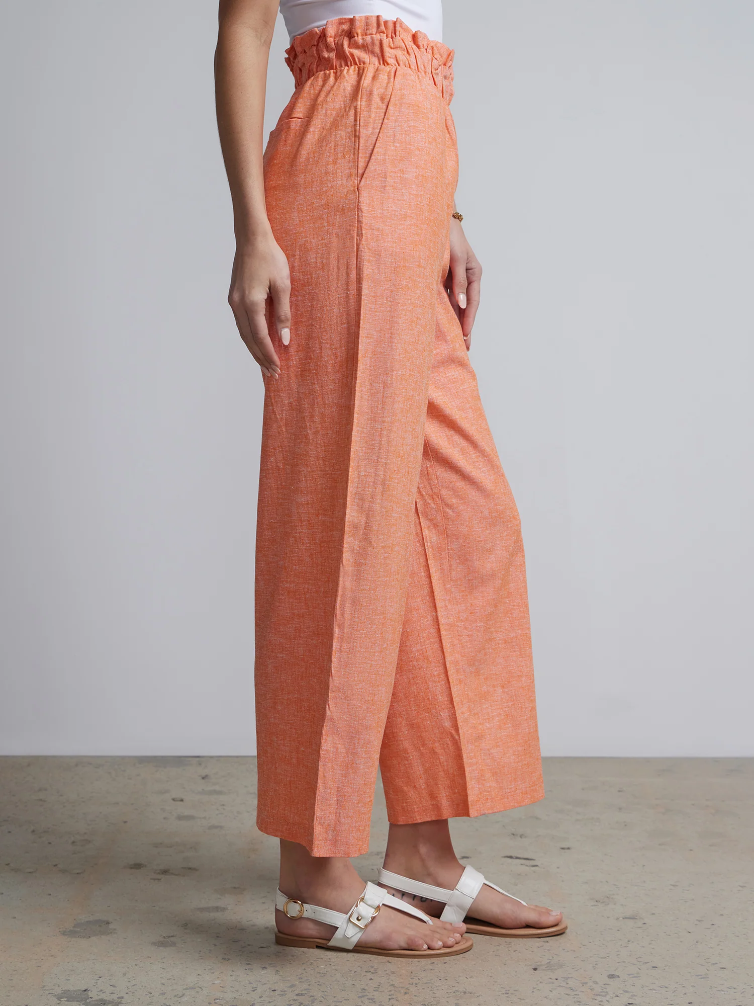 Linen Blend High Rise Paperbag Pant - Image 2