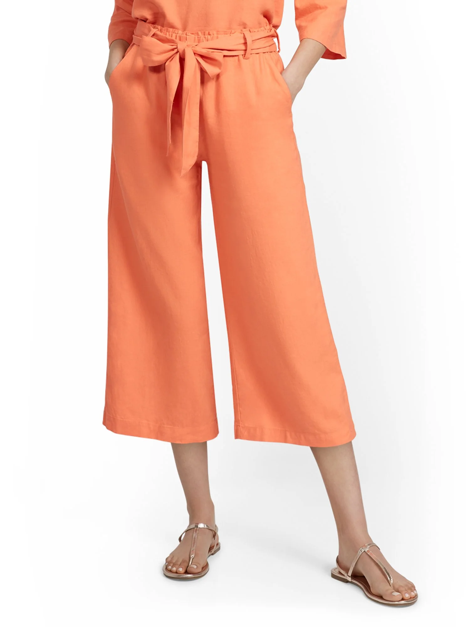 Linen-Blend High-Waisted Paperbag Wide-Leg Capri Pant - Image 2