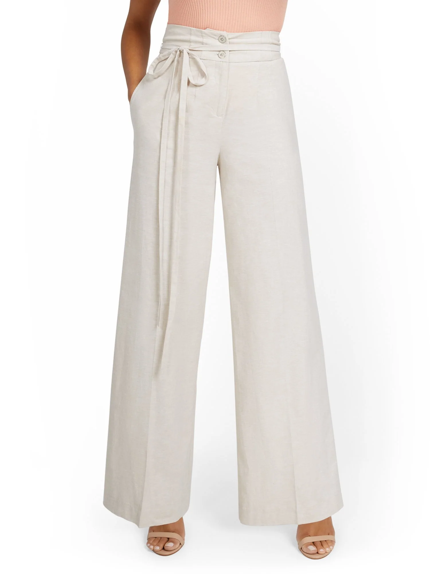Linen-Blend High-Waisted Tie-Front Wide-Leg Pant