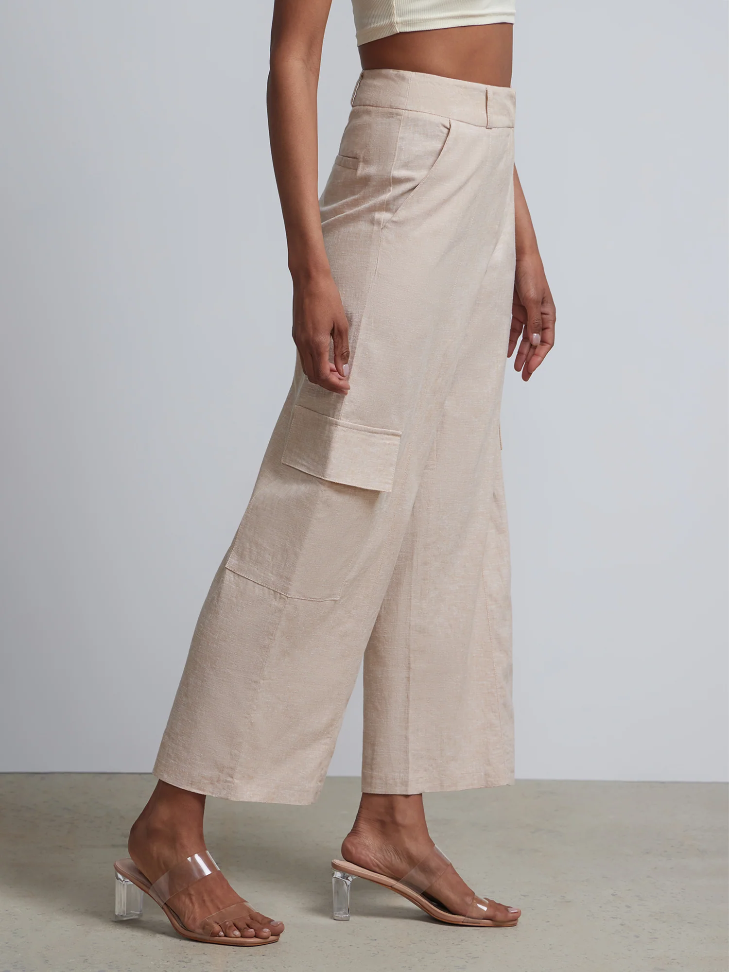 Linen-Blend Mid-Rise Cargo Ankle Pant - Image 2