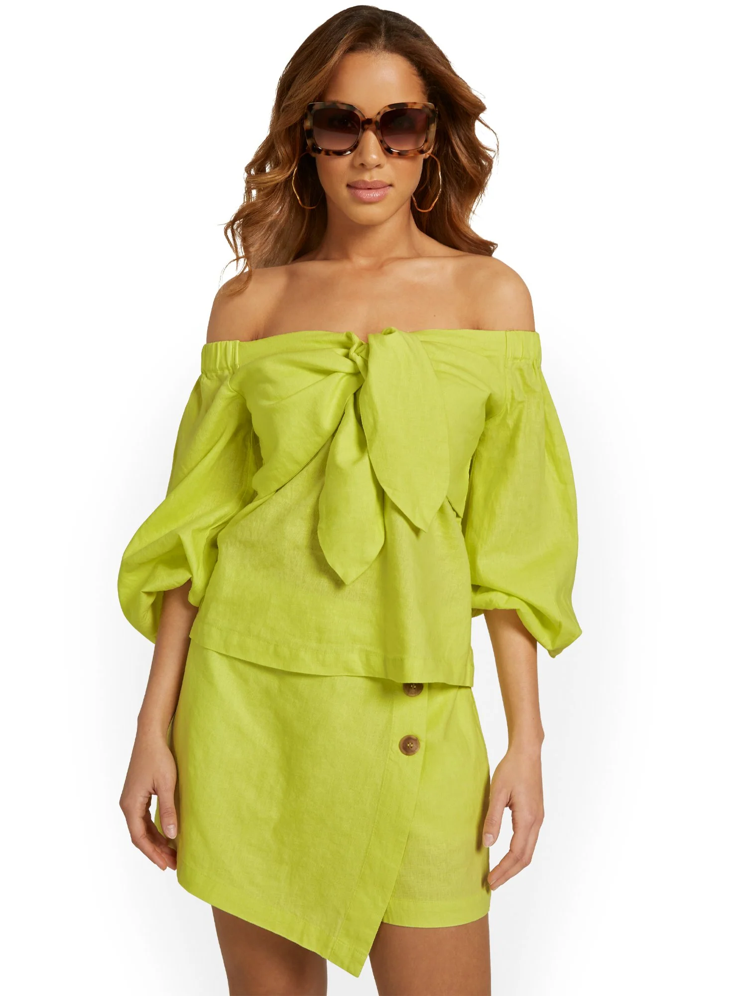 Linen-Blend Off-The-Shoulder Bow-Front Top - Image 5