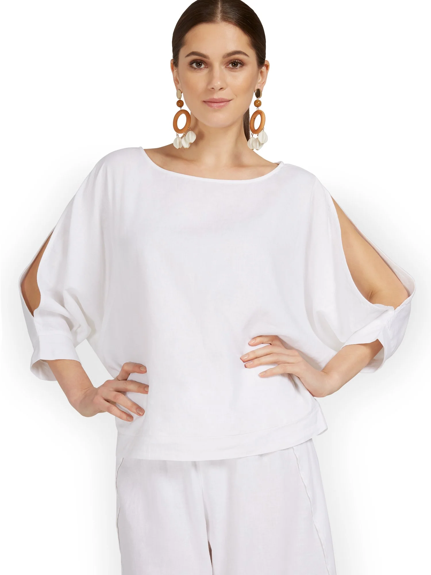 Linen-Blend Slit-Sleeve Top - Image 2