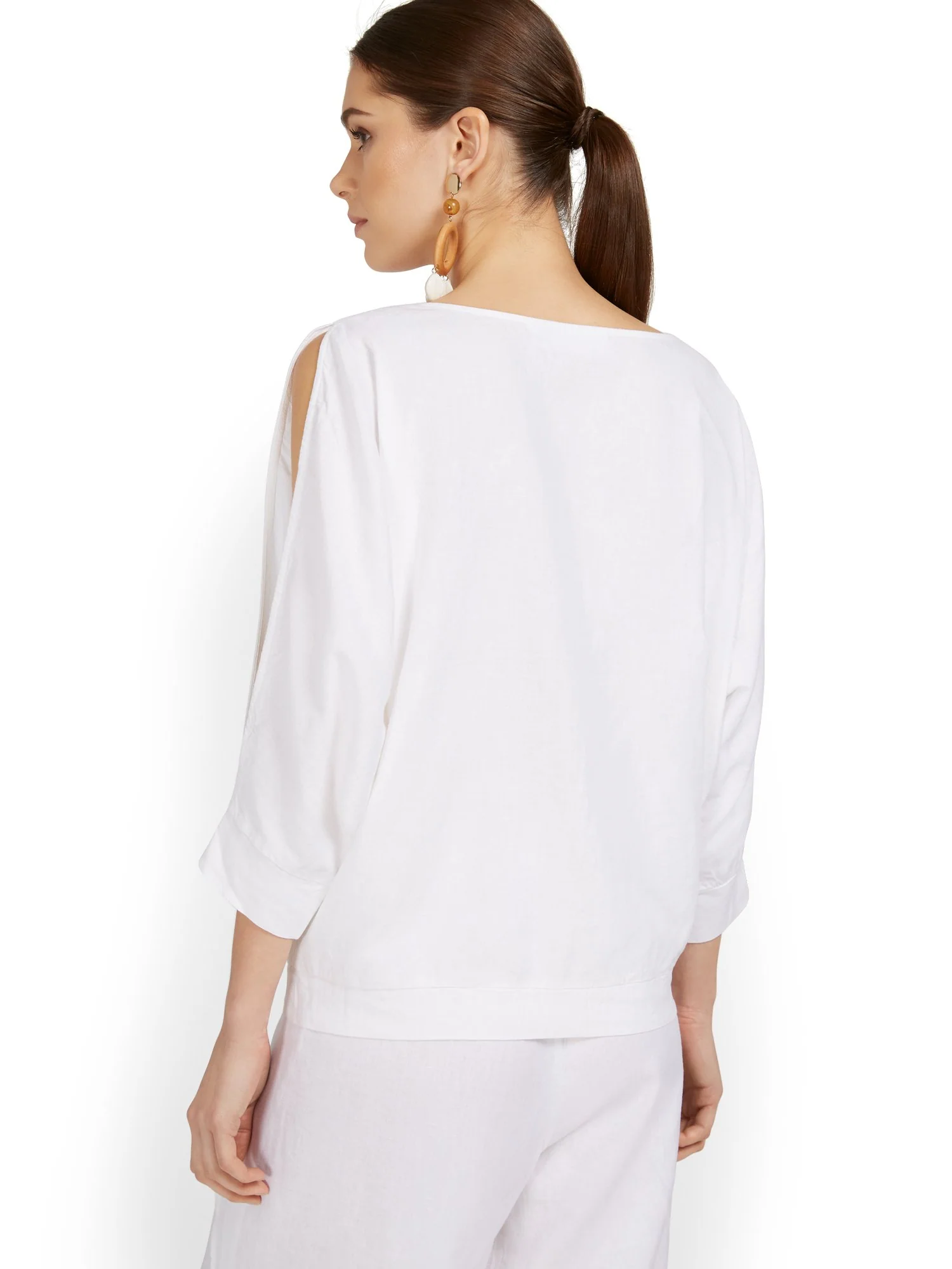Linen-Blend Slit-Sleeve Top - Image 3
