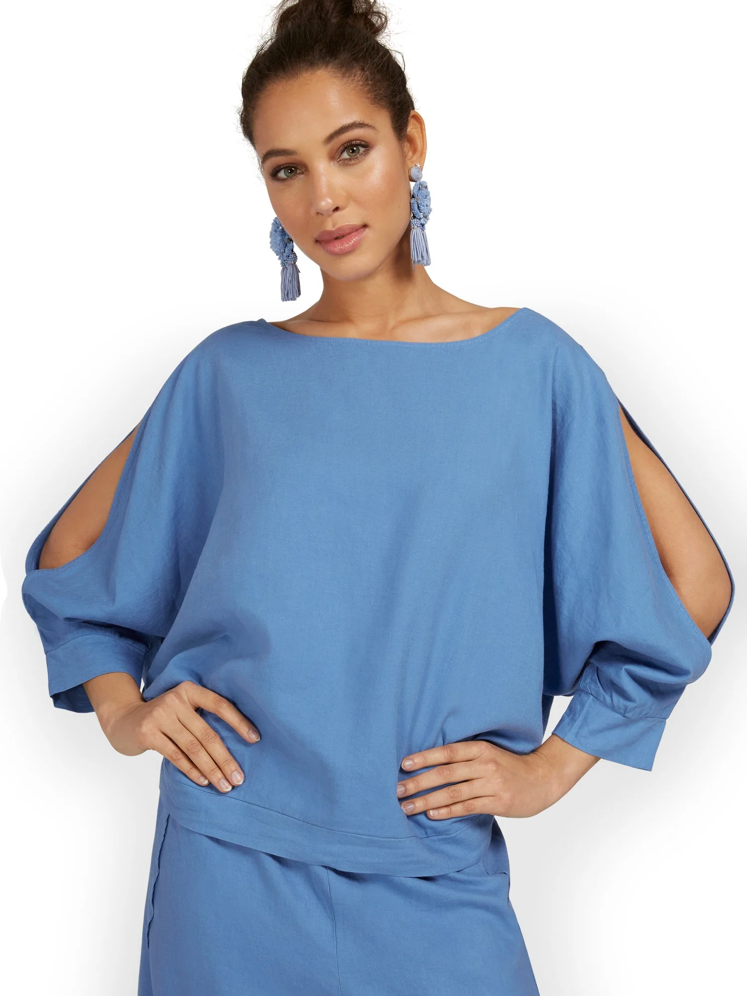 Linen-Blend Slit-Sleeve Top - Image 5