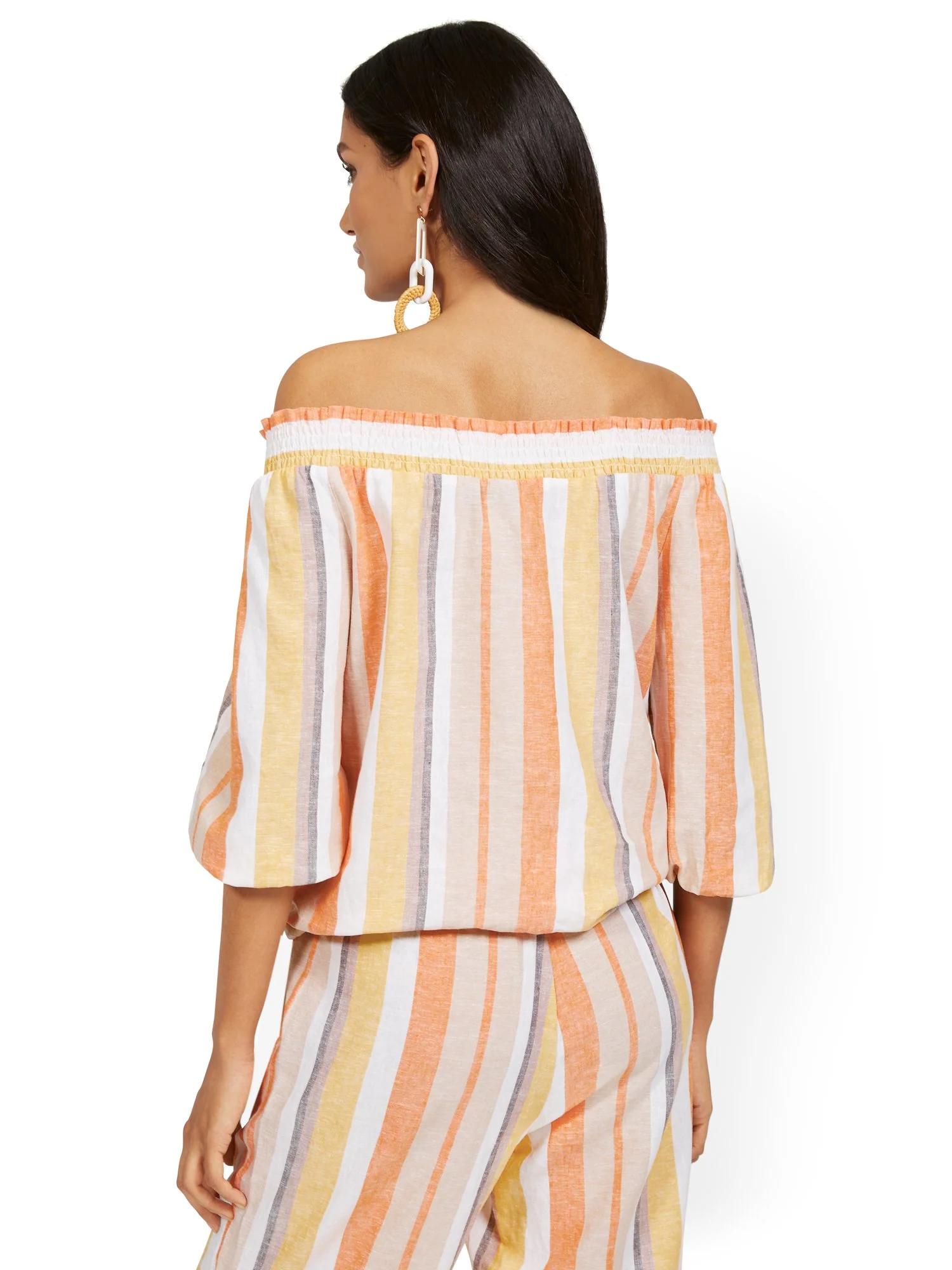 Linen-Blend Smocked Off-The-Shoulder Top - Image 3