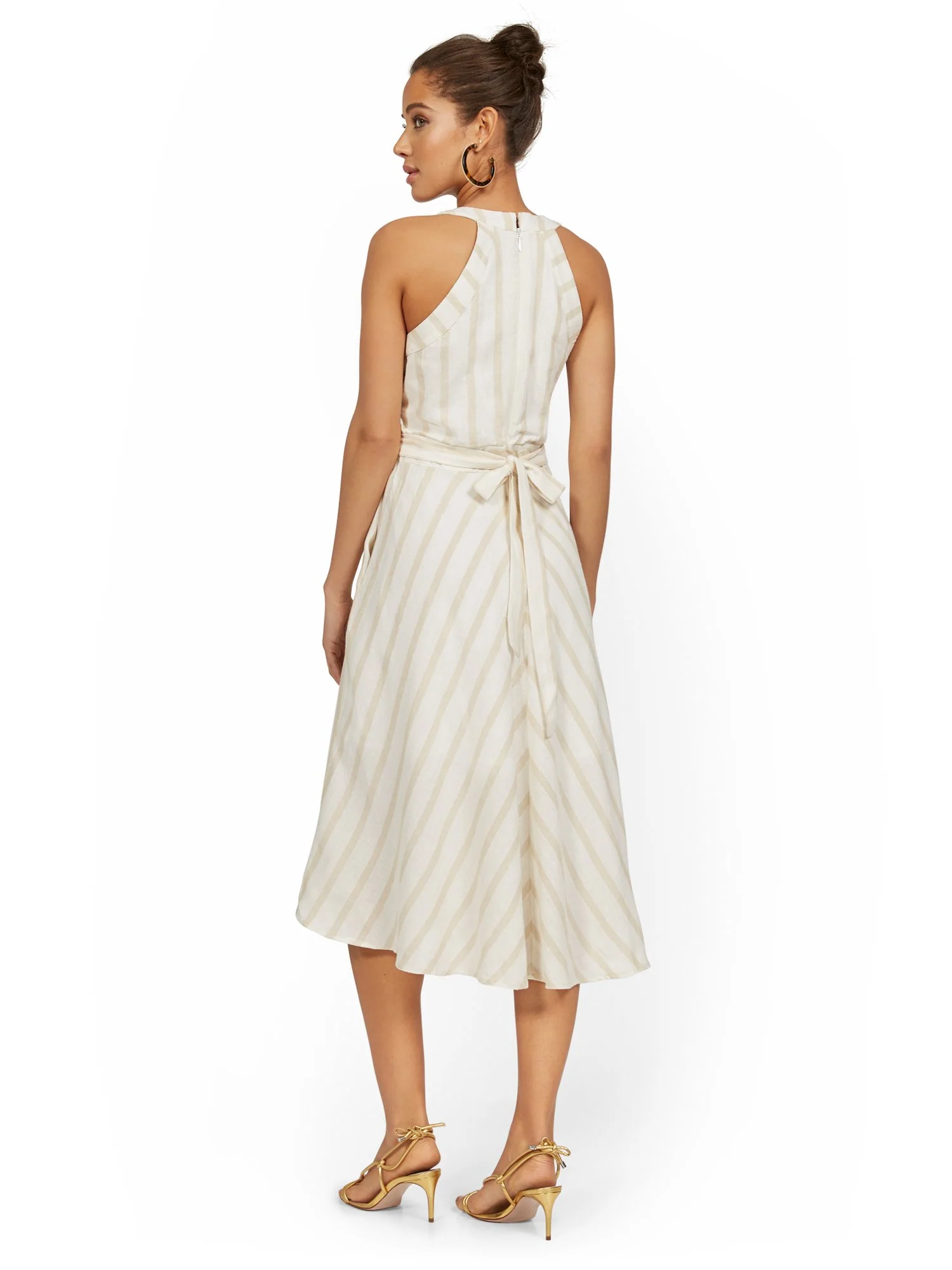 Linen-Blend Stripe Halter Midi Dress - Image 3