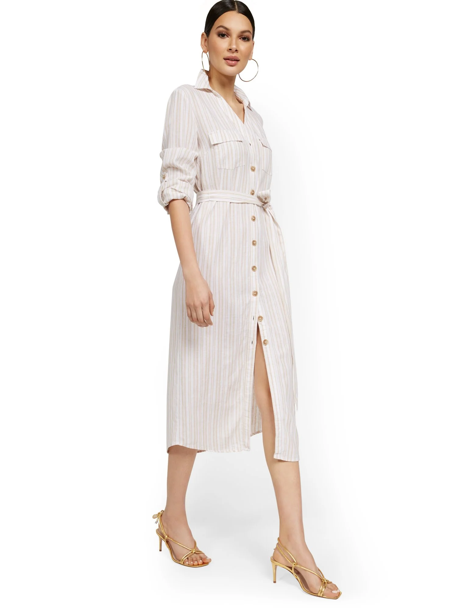 Linen-Blend Stripe Midi Shirtdress - Image 2
