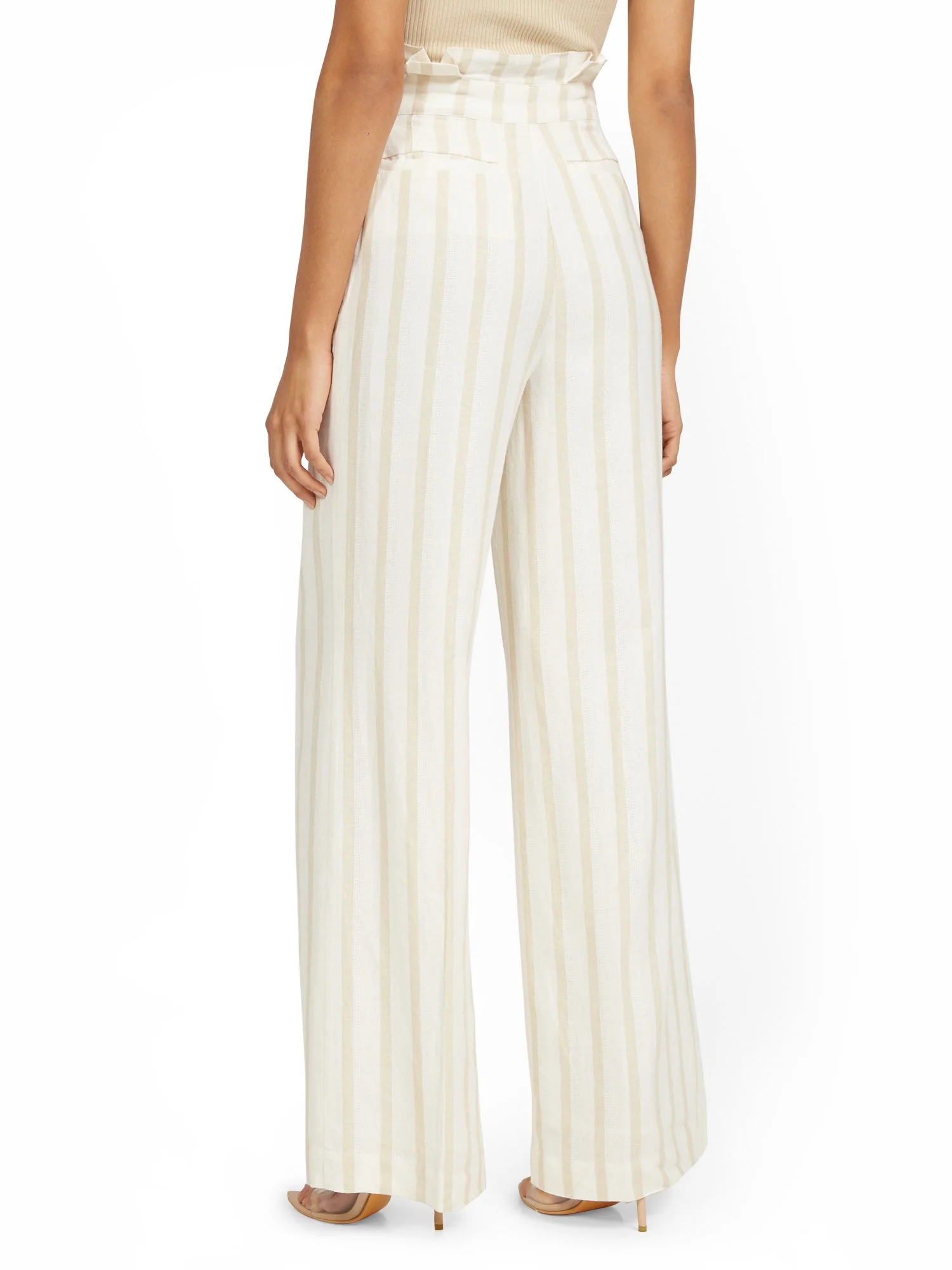 Linen-Blend Stripe Paperbag Wide-Leg Pant - Image 3