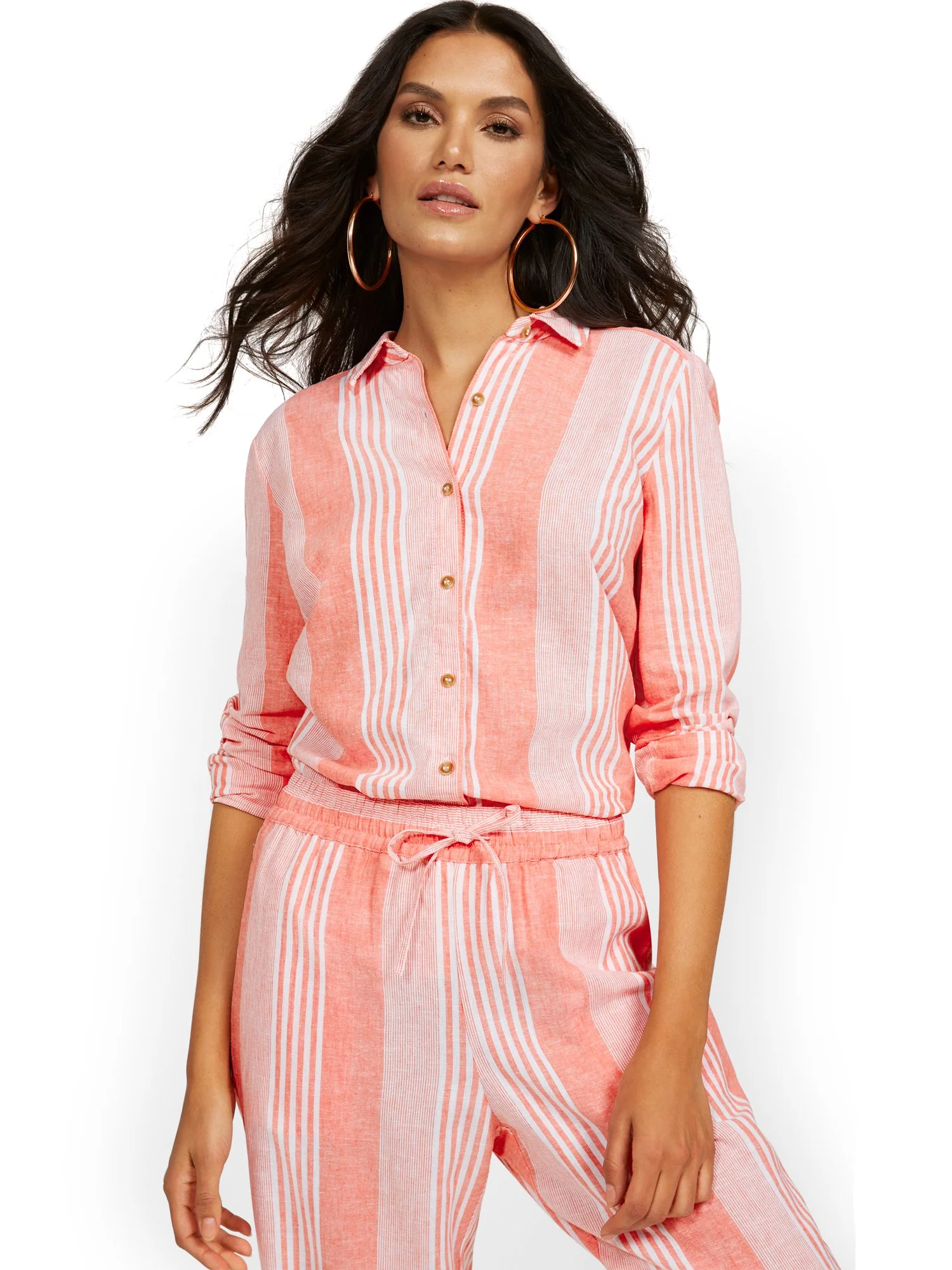 Linen-Blend Striped Shirt