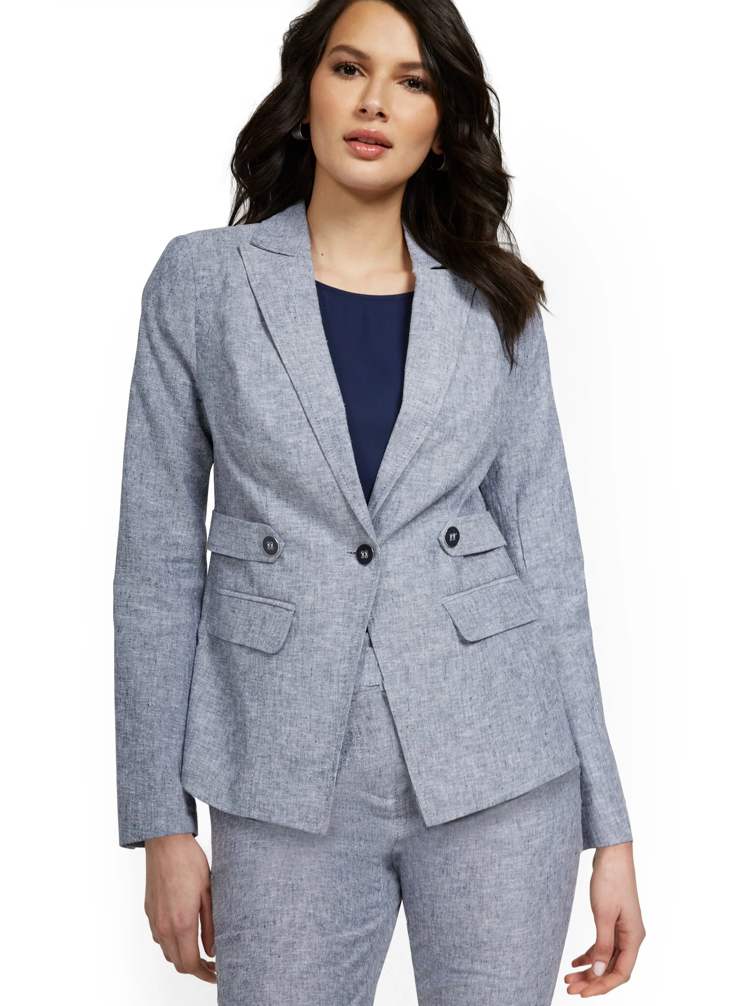 Linen-Blend Tab-Front Button Blazer - Image 2