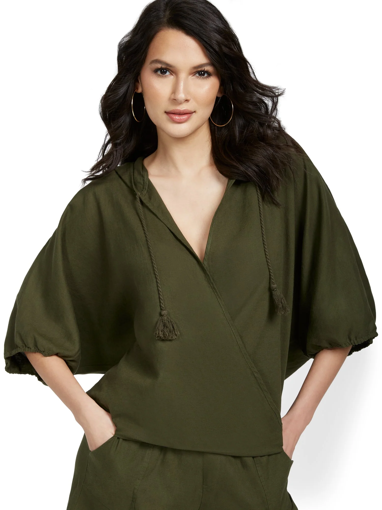 Linen-Blend Wrap Hoodie - Image 2