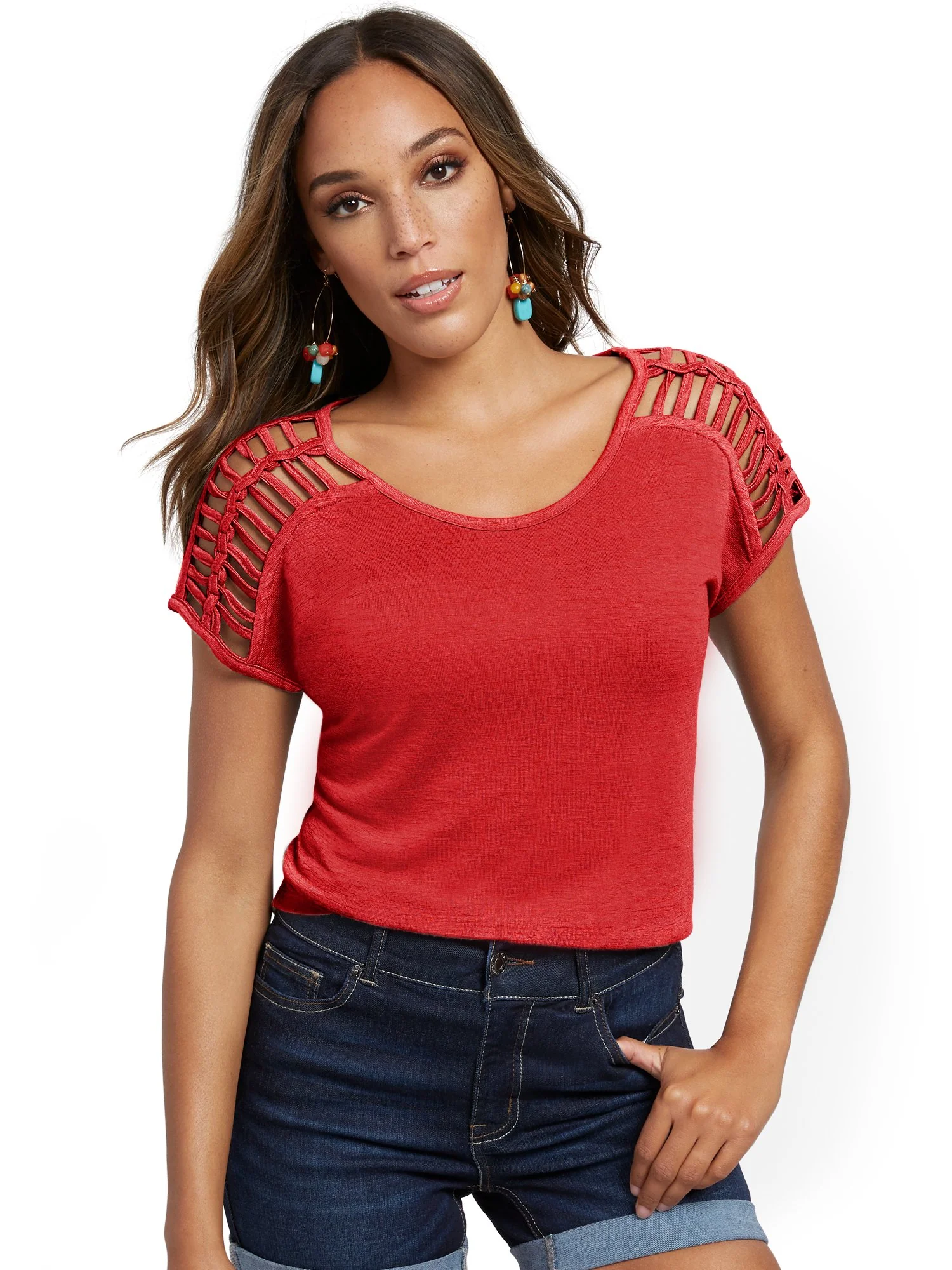 Linen-Like Lattice-Sleeve Top - Image 15
