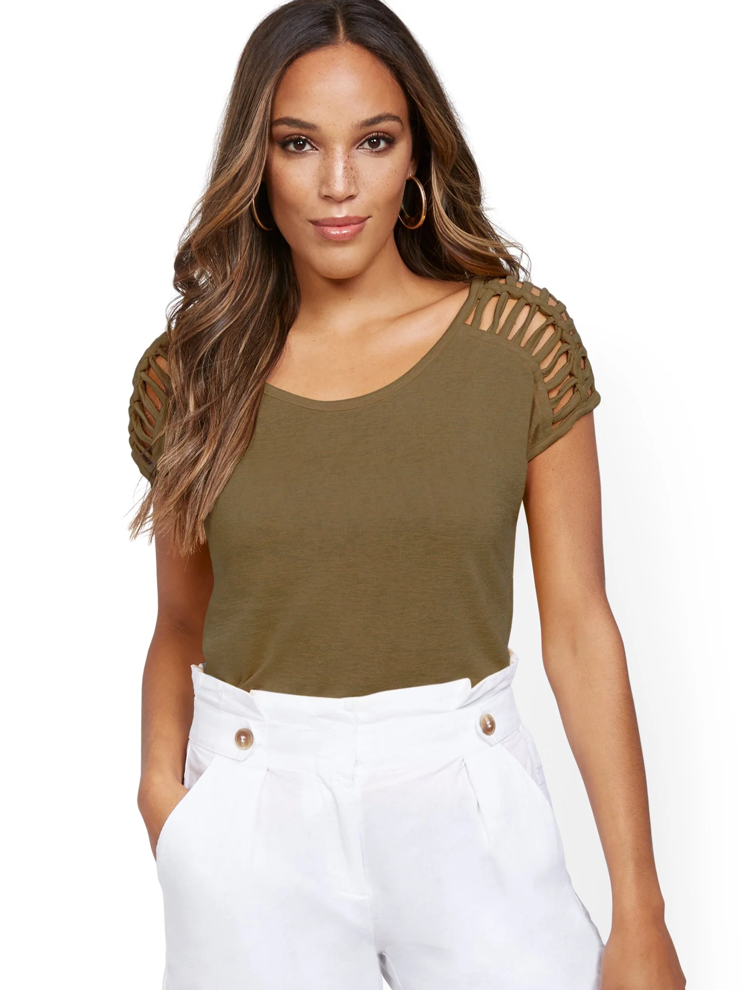 Linen-Like Lattice-Sleeve Top - Image 23