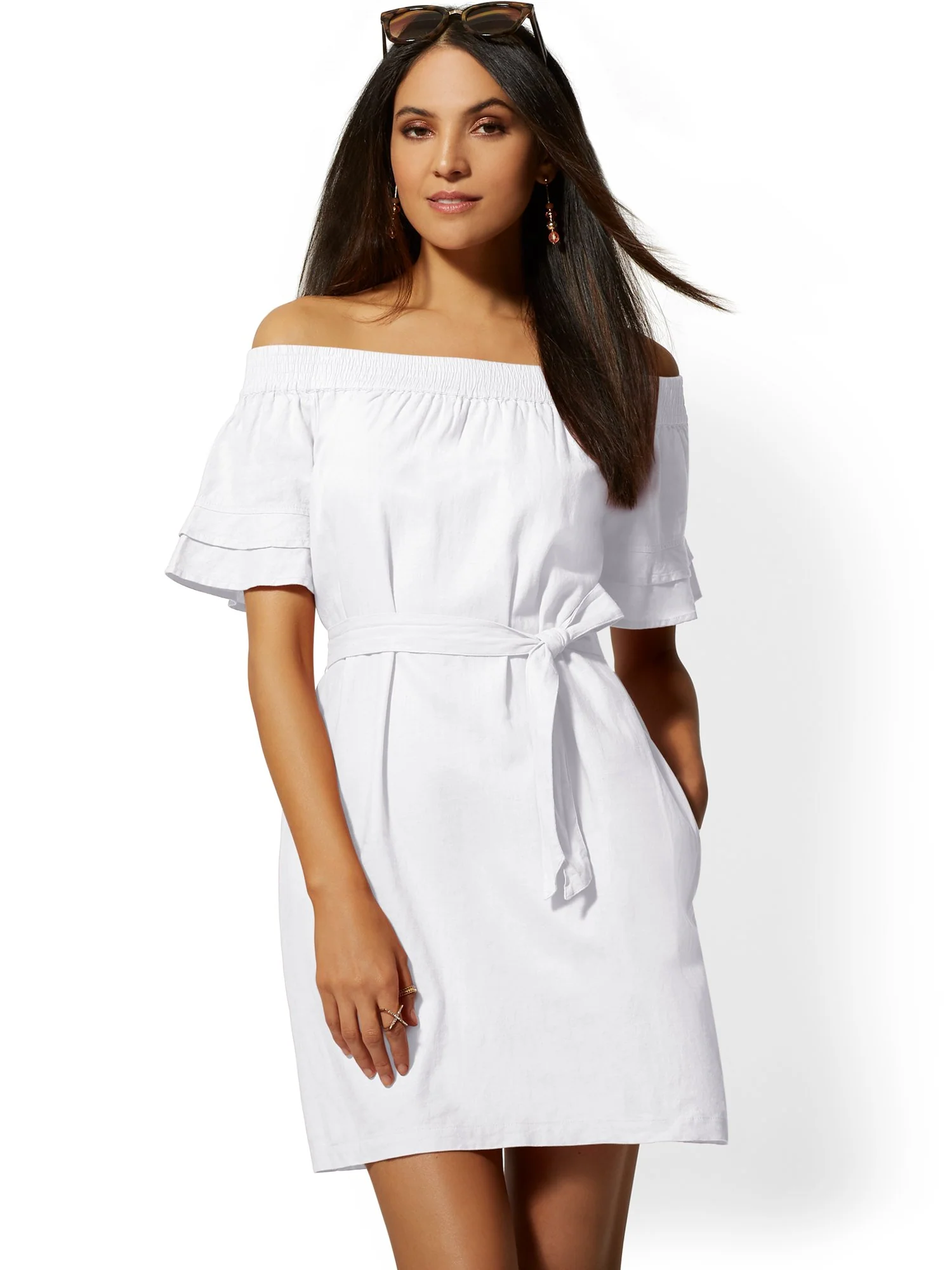 Linen Off-The-Shoulder Shift Dress - Image 2