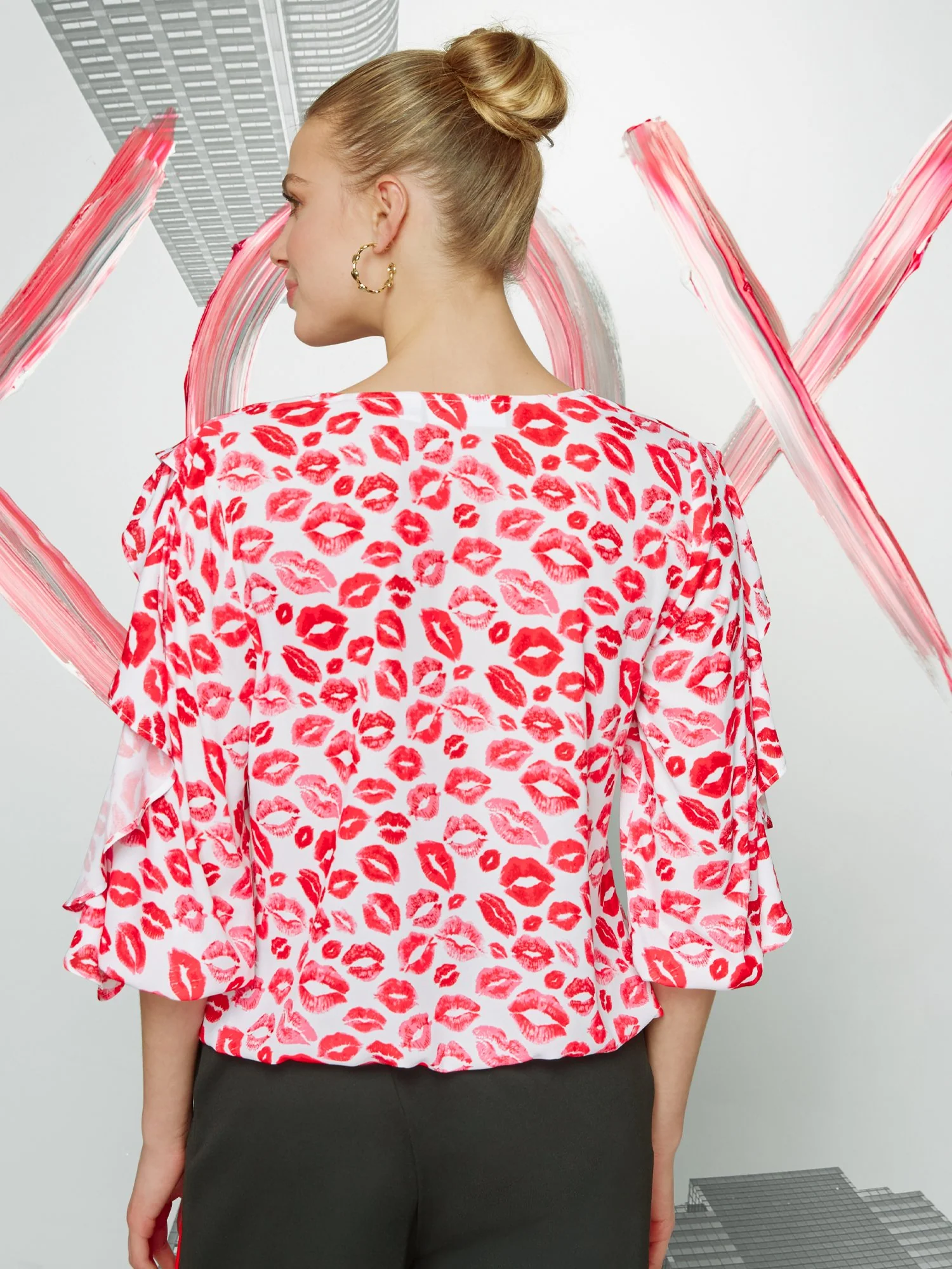 Lip-Print Ruffle Blouse - Image 3