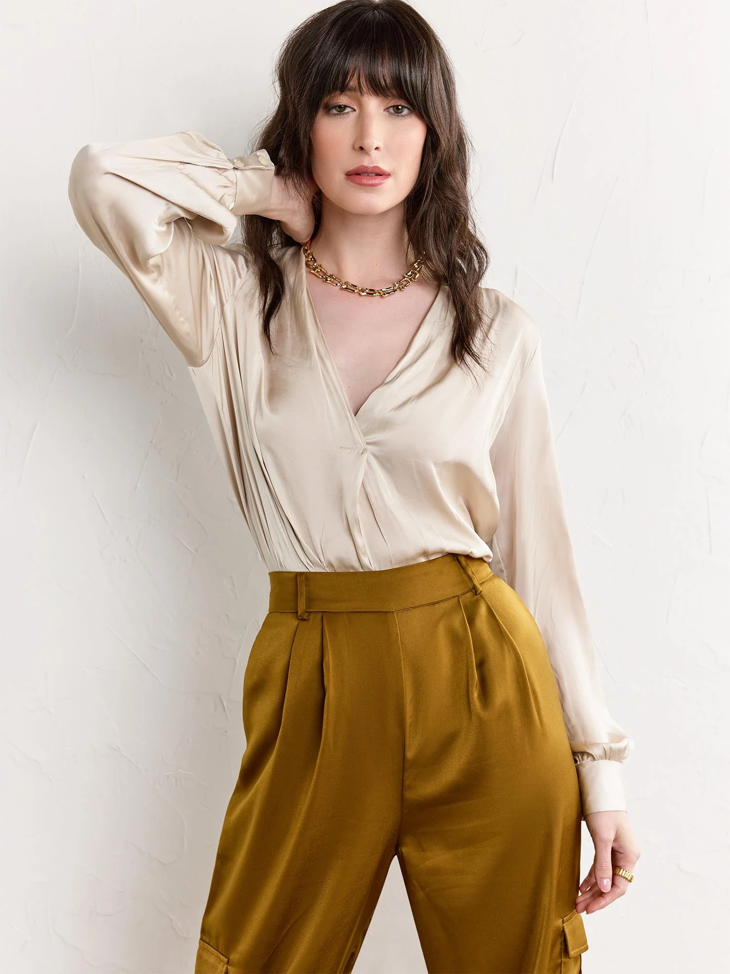 Lush Long-Sleeve Basic Satin Blouse - Brands We Love