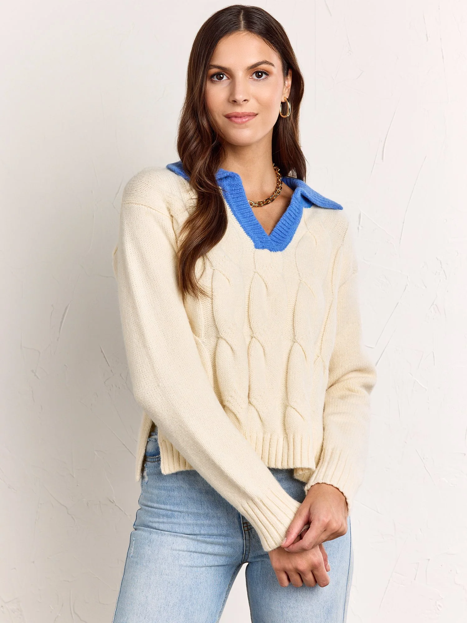 Crescent Long-Sleeve Blue Collar Cable Knit Pullover - Brands We Love - Image 2