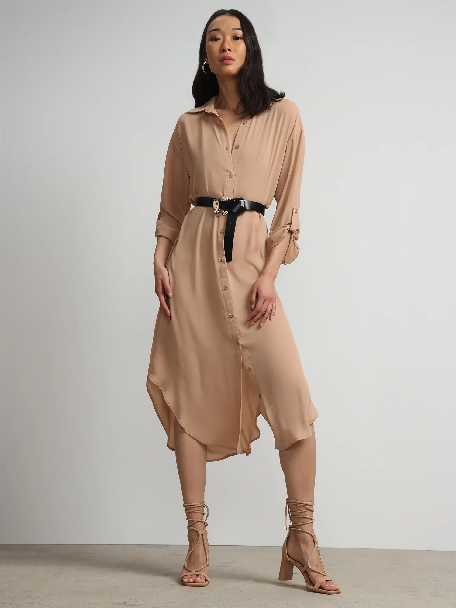 Long-Sleeve Button-Front Maxi Top - Image 12