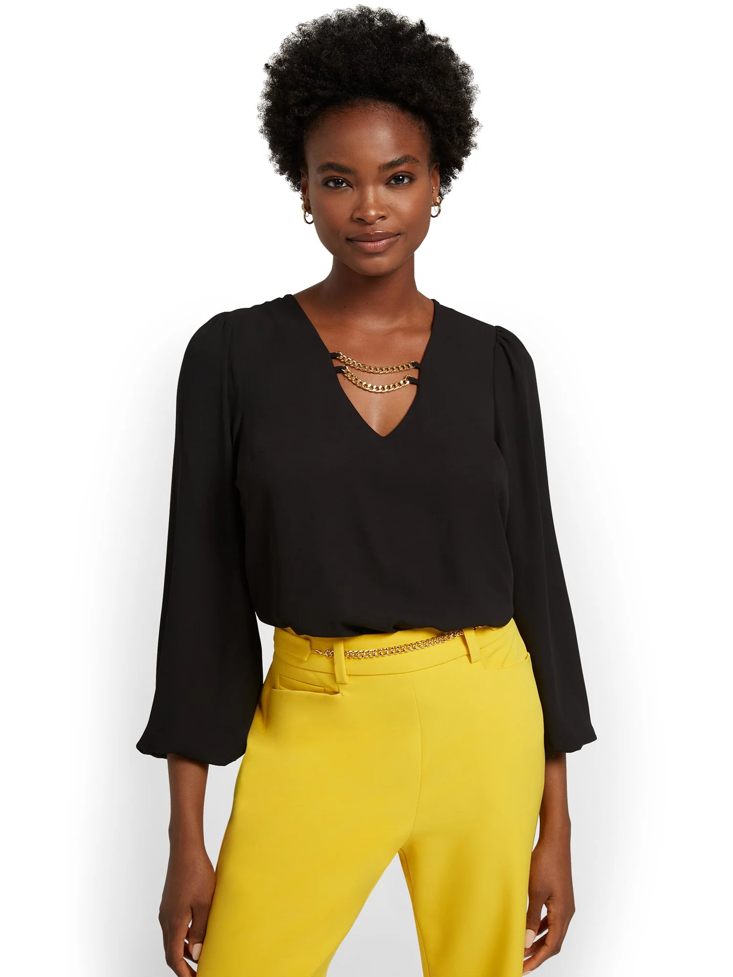 Long-Sleeve Chain-Detail Blouse - Image 2