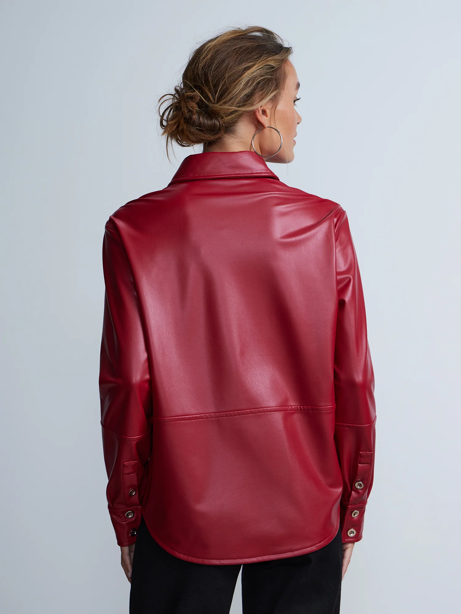 Vegan Leather Seam Detail Shirt - Image 3