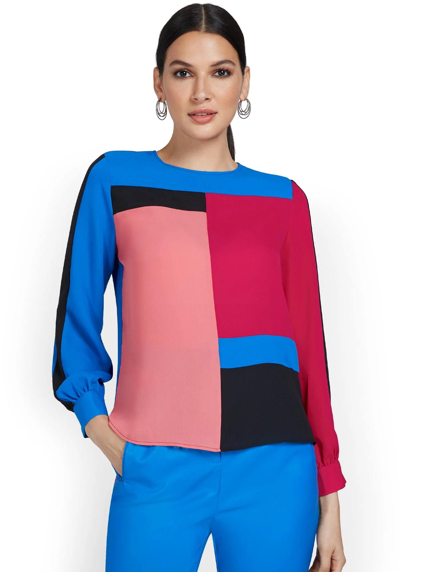 Long-Sleeve Colorblock Blouse