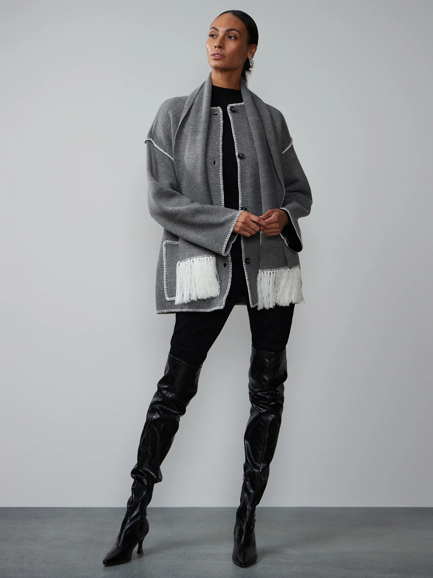 Long Sleeve Contrast Stitch Cardigan - Image 4
