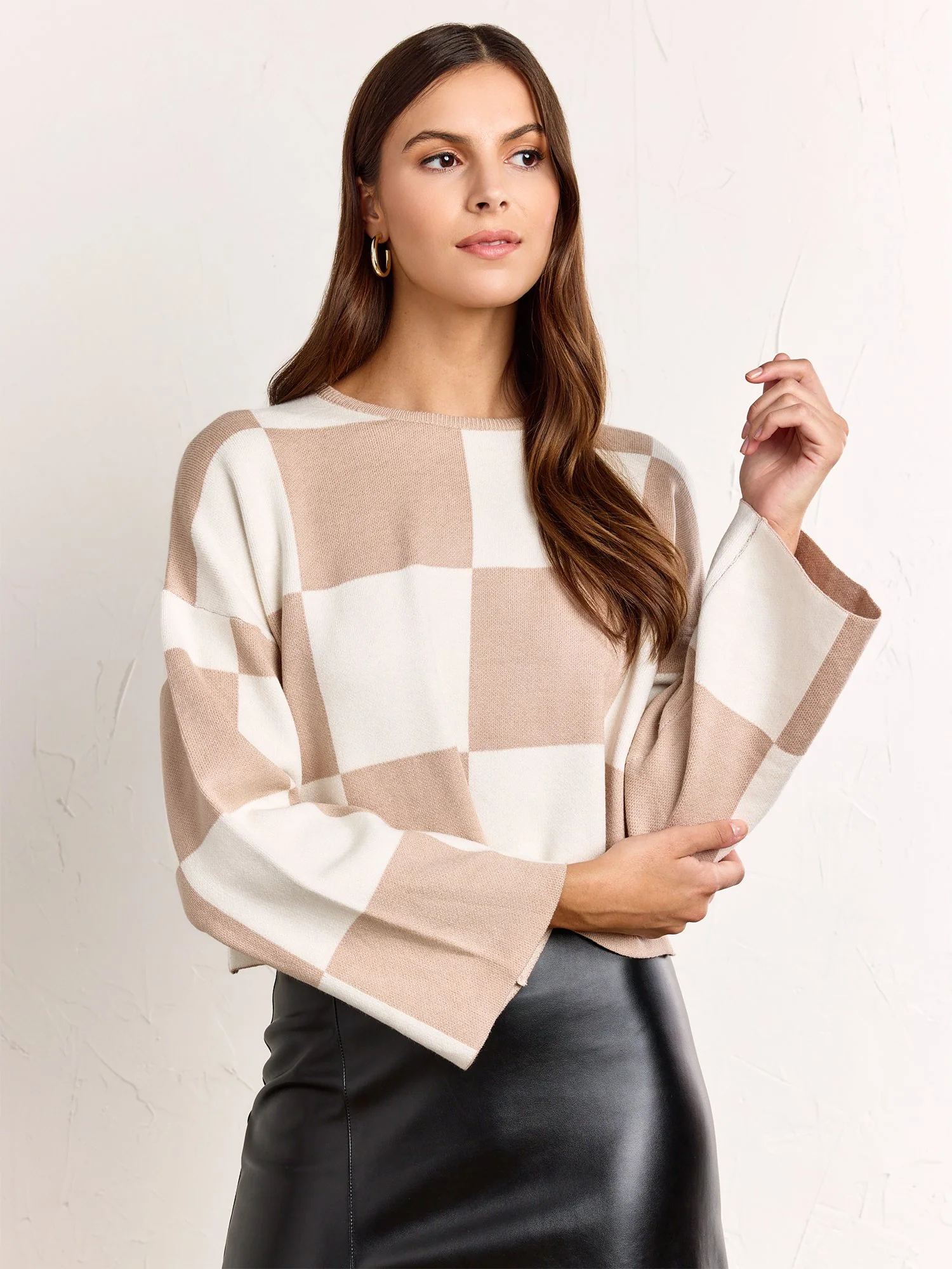 Long-Sleeve Cropped Checkerboard Pullover - Papermoon - Image 2