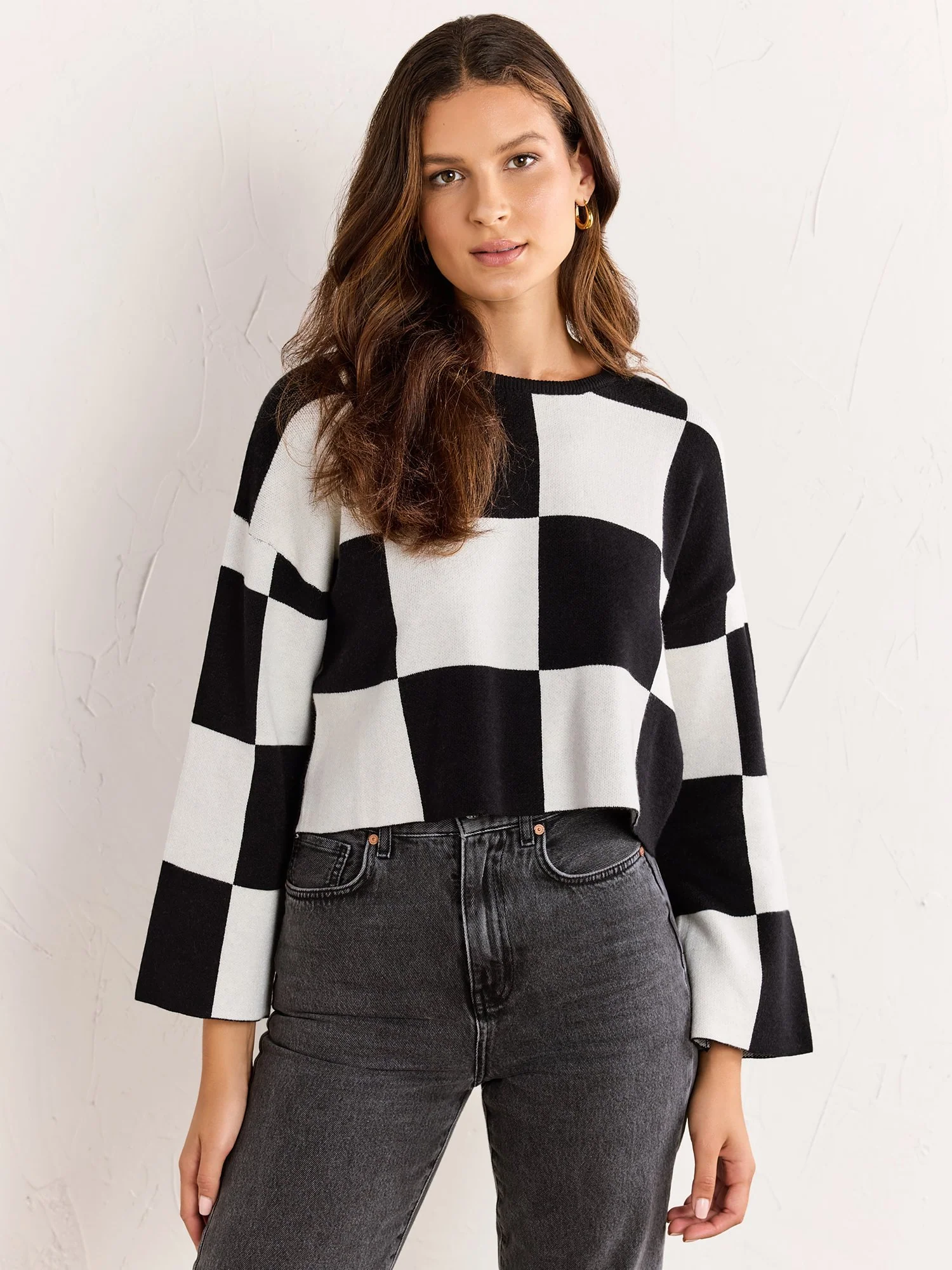 Long-Sleeve Cropped Checkerboard Pullover - Papermoon - Image 7