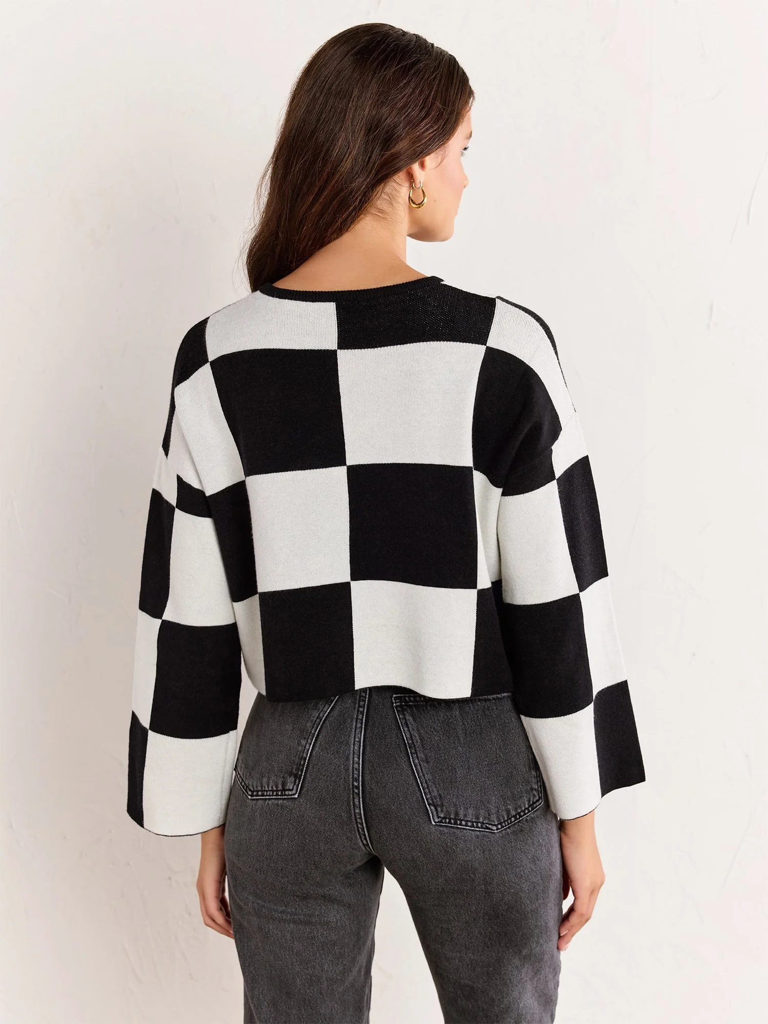 Long-Sleeve Cropped Checkerboard Pullover - Papermoon - Image 8