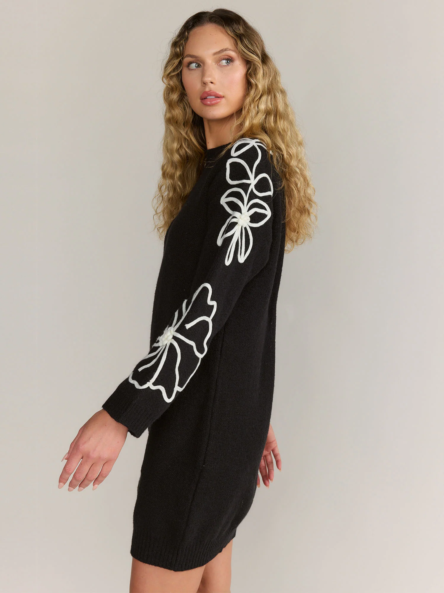 Dreamers Long Sleeve Floral Stitch Sweater Dress - Brands We Love - Image 3